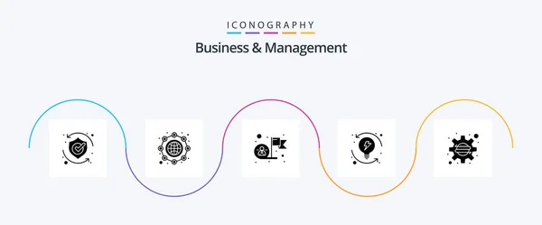 Business Management Glyph Icon Pack Including System Process Globe Development — Vettoriale Stock