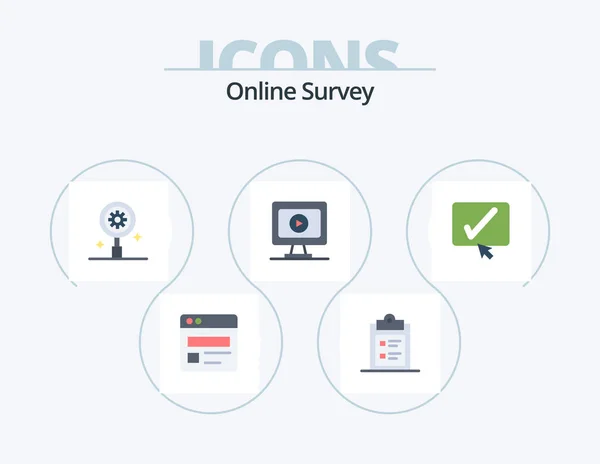 Online Survey Flat Icon Pack Icon Design Tick Black Research — 图库矢量图片
