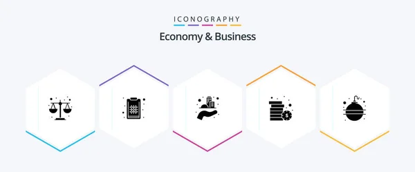 Economy Business Glyph Icon Pack Including Time Architecture Money Cash — 图库矢量图片