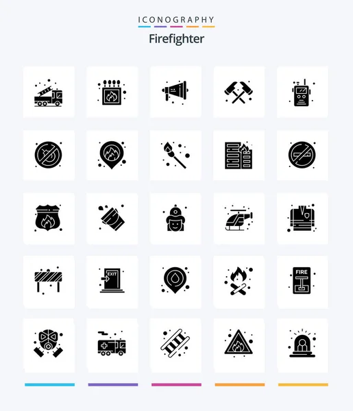 Creative Firefighter Glyph Solid Black Icon Pack Radio Transceiver Firefighter — Wektor stockowy