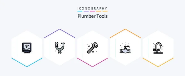 Plumber Filledline Icon Pack Including Sink Mechanical Plumbing Bathroom — Image vectorielle