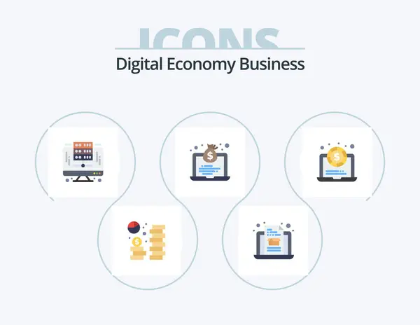 Digital Economy Business Flat Icon Pack Icon Design Laptop Money — Wektor stockowy