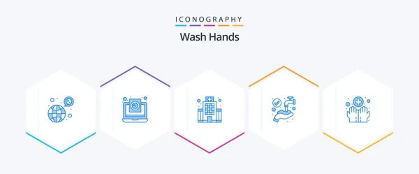 Wash Hands Blue Icon Pack Including Washing Hands Report Protect — Διανυσματικό Αρχείο
