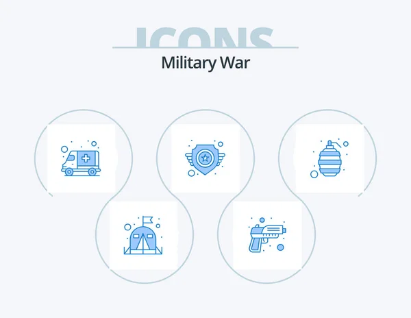 Military War Blue Icon Pack Icon Design Weapon Shield Ambulance — Stok Vektör