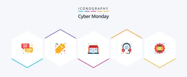 Cyber Monday Flat Icon Pack Including Discount Sale Percent Headphone — Archivo Imágenes Vectoriales
