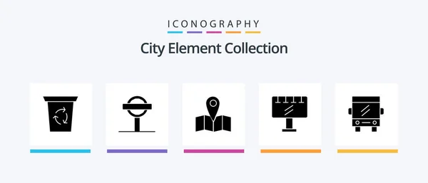 City Element Collection Glyph Icon Pack Including Slogan Sign Board — Wektor stockowy