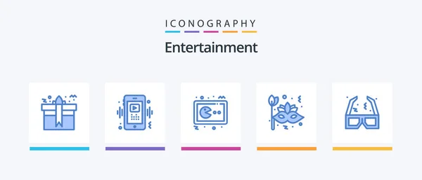 Entertainment Blue Icon Pack Including Carnival Mask Player Console Gaming — Stok Vektör