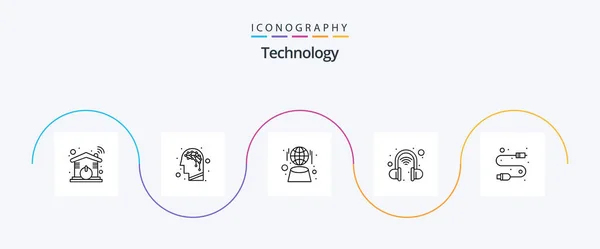 Technology Line Icon Pack Including Wire Electronic Globe Cable Technology — Image vectorielle
