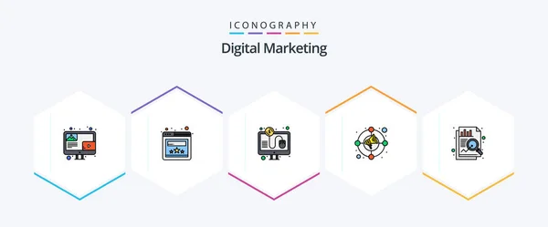 Digital Marketing Filledline Icon Pack Including Data Analysis Pay Marketing — Stok Vektör