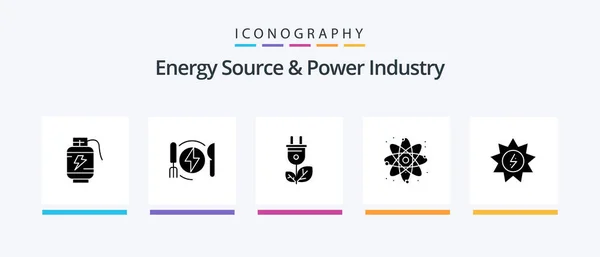 Energy Source Power Industry Glyph Icon Pack Including Solar Lab — Διανυσματικό Αρχείο