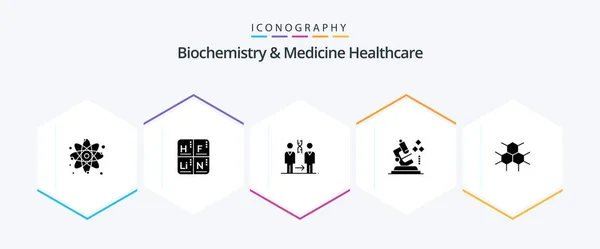 Biochemistry Medicine Healthcare Glyph Icon Pack Including Molecular Lab Dna — Vector de stock