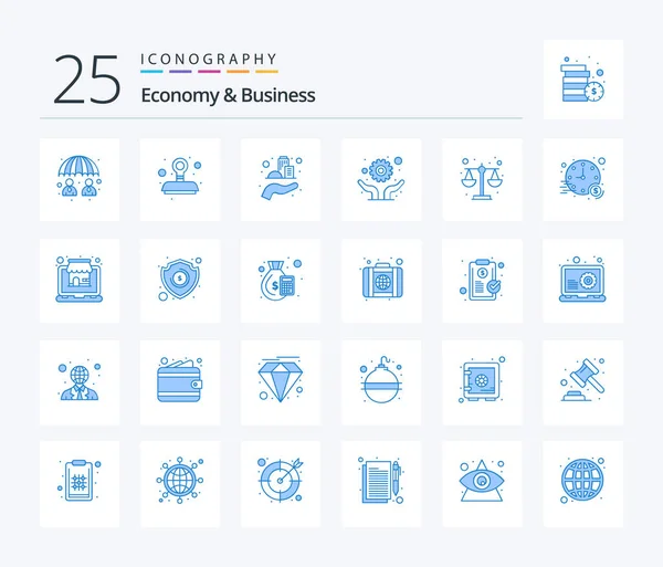 Economy Business Blue Color Icon Pack Including Law Solution Architecture — Vetor de Stock
