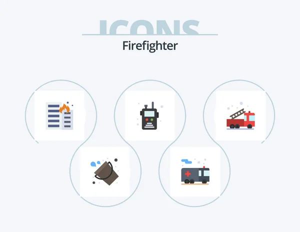 Firefighter Flat Icon Pack Icon Design Alarm Walkie Talkie Burning — Stockvector