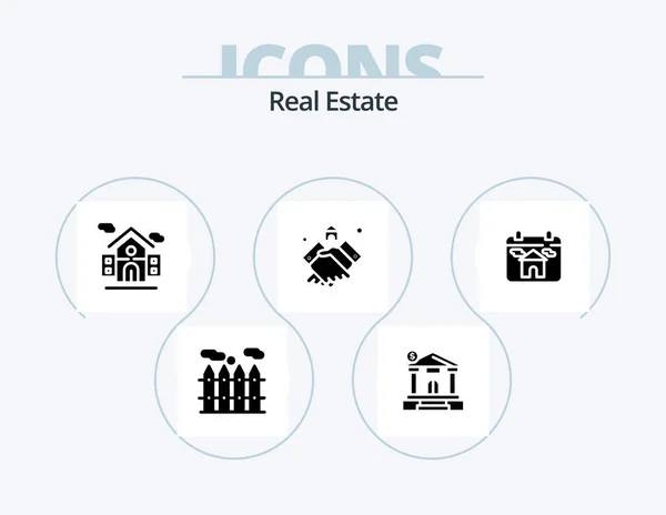 Real Estate Glyph Icon Pack Icon Design Real Handshake Estate — Vettoriale Stock
