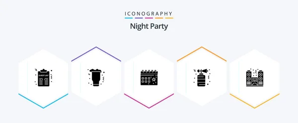 Night Party Glyph Icon Pack Including Party Celebration Glass Horn — Stok Vektör