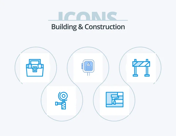 Building Construction Blue Icon Pack Icon Design Barrier Transformer Box — Stockvektor