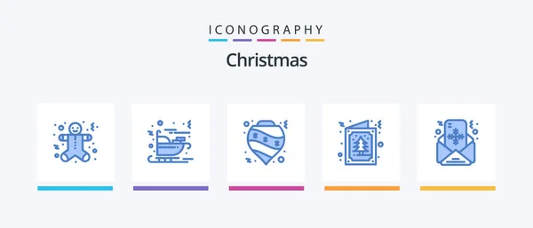 Christmas Blue Icon Pack Including Mail Christmas Balls Card Tree — Stockový vektor