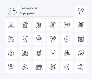 Employment 25 Line icon pack including resume. employment. safety. cv. interaction