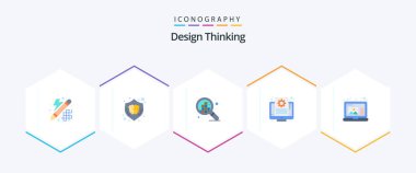 Design Thinking 25 Flat icon pack including draw. screen. brain. setting. document