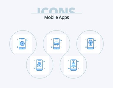 Mobile Apps Blue Icon Pack 5 Icon Design. creative. transport. alarm. online taxi. app
