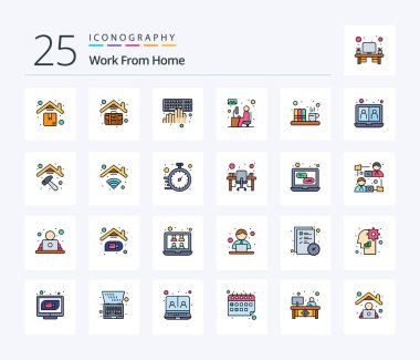 Work From Home 25 Line Filled icon pack including working. user. coding. home work. working