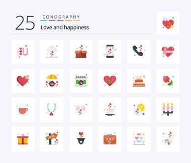 Love 25 Flat Color icon pack including communication. smart phone. box. mobile. heart