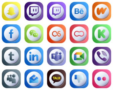 20 Cute 3D Gradient Social Media Icons for Popular Brands such as linkedin. funding. wechat. kickstarter and mothers icons. High-Quality and Elegant