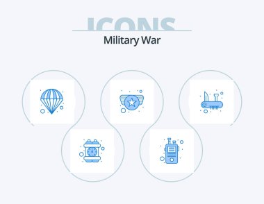 Military War Blue Icon Pack 5 Icon Design. knife. army medal. atomic. military. army