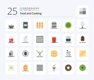 Food 25 Flat Color icon pack including food. drink. bread. food. drink