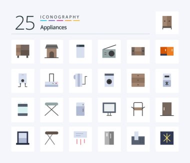 Appliances 25 Flat Color icon pack including desk. radio. home. home. appliances