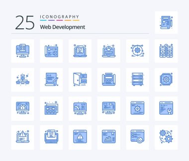 Web Development 25 Blue Color icon pack including setting. development. html. login. development