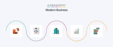 Modern Business Flat 5 Icon Pack Including office. buildings. diagram. architecture. workflow