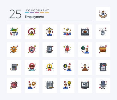 Employment 25 Line Filled icon pack including laptop. brief. employee. best team. candidates