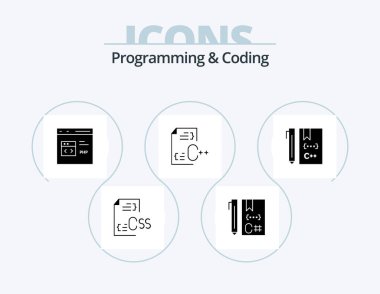 Programming And Coding Glyph Icon Pack 5 Icon Design. coding. c. development. file. develop