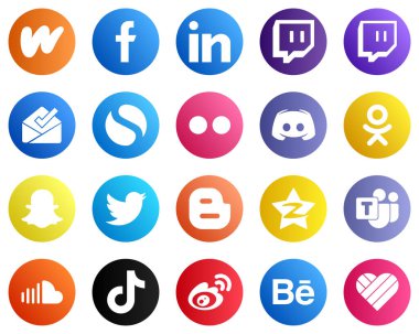 All in One Social Media Icon Set 20 icons such as snapchat. inbox. text and discord icons. High quality and modern