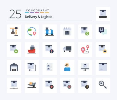 Delivery And Logistic 25 Flat Color icon pack including management. calendar. location. product. delivery