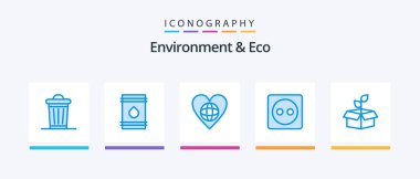 Environment And Eco Blue 5 Icon Pack Including power. eco. eco. plug board. heart. Creative Icons Design