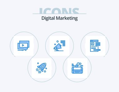 Digital Marketing Blue Icon Pack 5 Icon Design. megaphone. advertising. facebook. presentation. tutorial