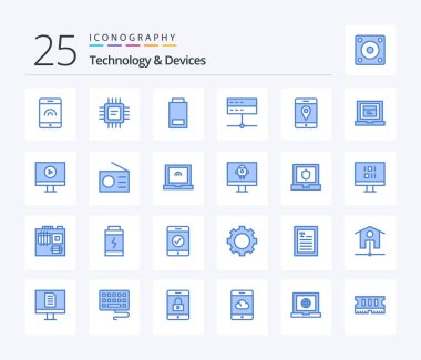 Devices 25 Blue Color icon pack including mobile. location. low. signal. devices