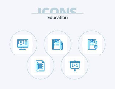 Education Blue Icon Pack 5 Icon Design. education. pencil. computer. knowledge. book