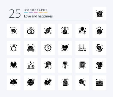 Love 25 Solid Glyph icon pack including party. balloon. love. love. flask
