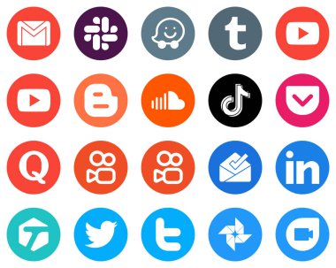 20 Clean White Icons video. blogger. douyin and music Flat Circle Backgrounds