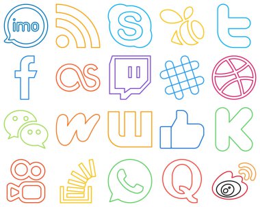 20 Minimalist Colourful Outline Social Media Icons such as dribbble. twitch. swarm. lastfm and fb High-definition and editable