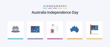 Australia Independence Day Flat 5 Icon Pack Including country. travel. bar. map. country. Creative Icons Design
