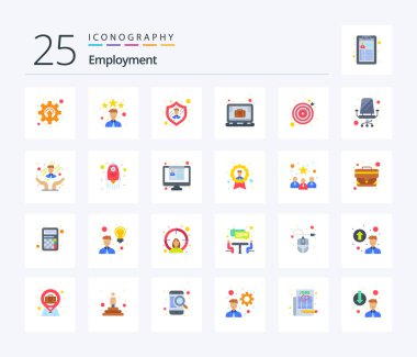 Employment 25 Flat Color icon pack including target. arrow. employee. office case. case