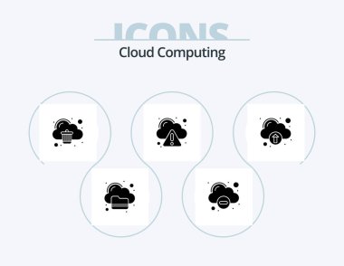 Cloud Computing Glyph Icon Pack 5 Icon Design. upload. cloud. warning. cloud