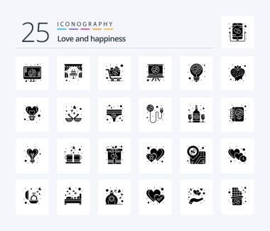 Love 25 Solid Glyph icon pack including energy. romance. cart. presentation. heart
