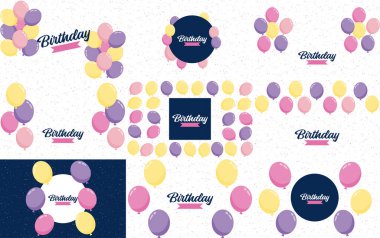 Elegant golden. blue. silver. and white balloon and cloth bunting party popper ribbonHappy Birthday celebration card banner template