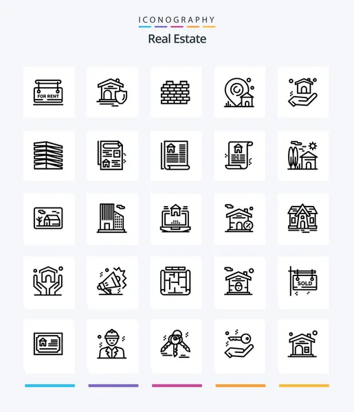 Creative Real Estate Outline Icon Pack Building Real Security Protection — Archivo Imágenes Vectoriales