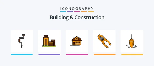 Building Construction Line Filled Icon Pack Including Sale Wood Building — Vettoriale Stock